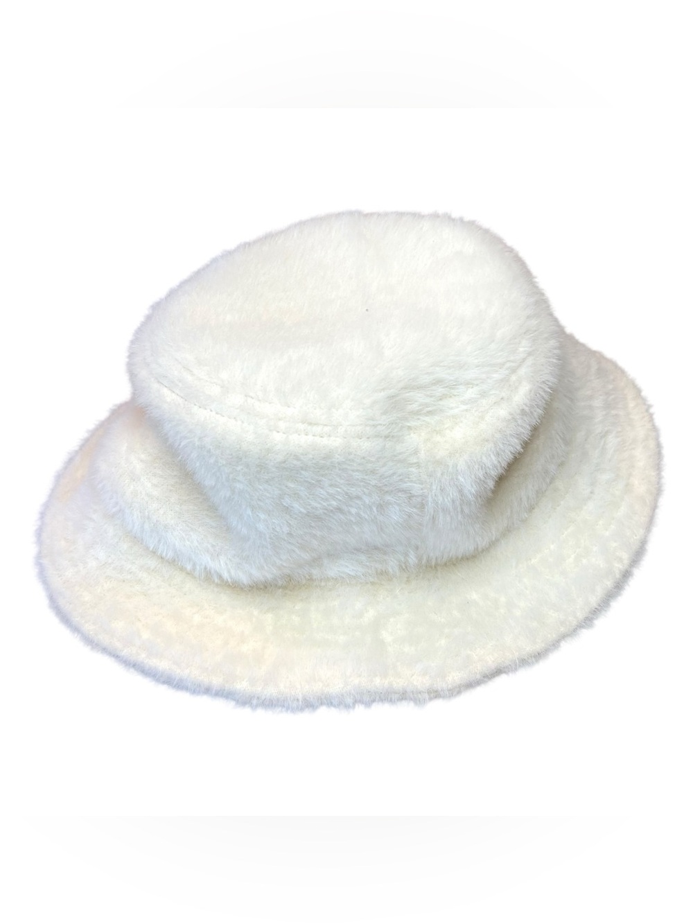 Cream ivory furry bucket hat